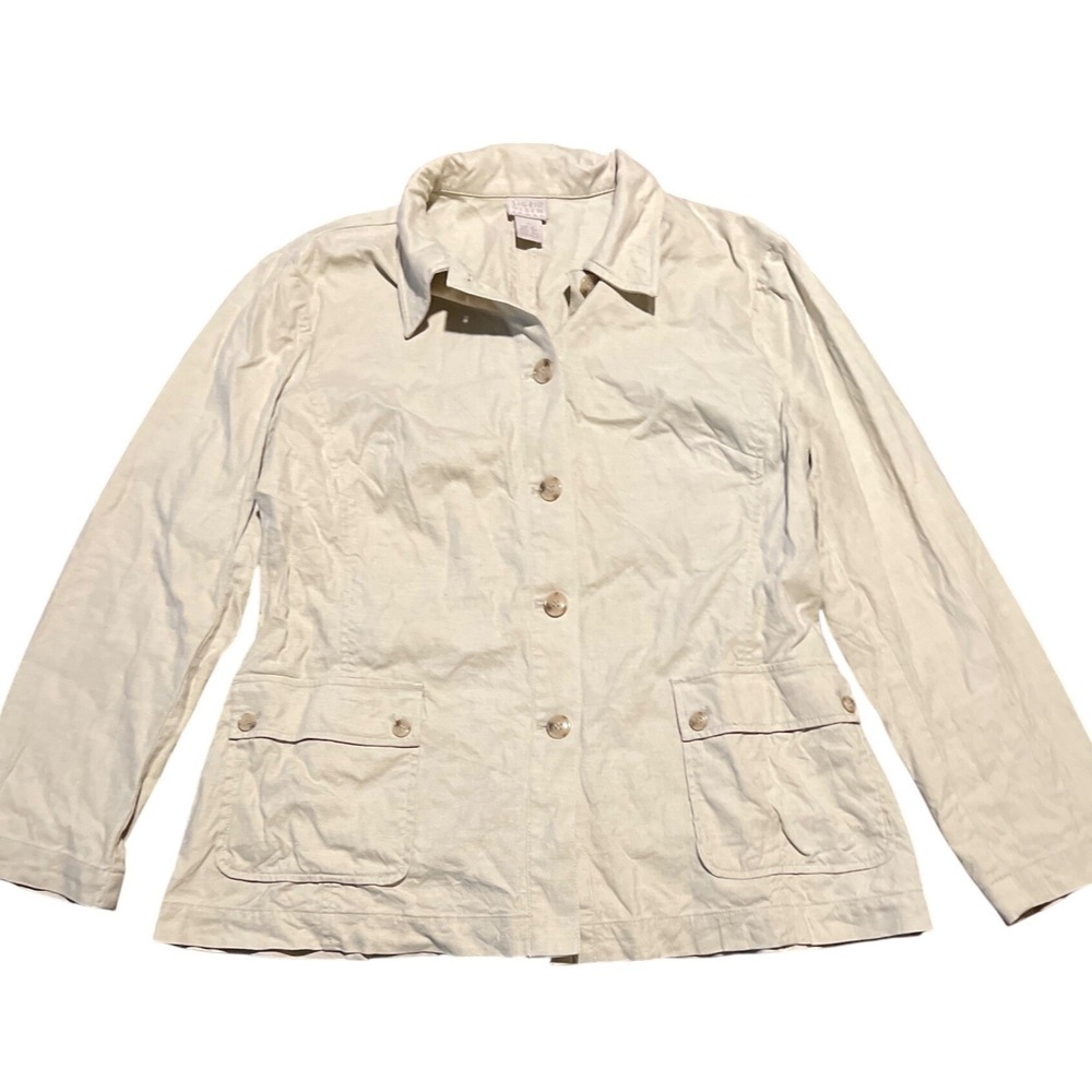 Sigrid Olsen Sport‎ Women Tan Button Front Jacket Size L Lightweight Casual